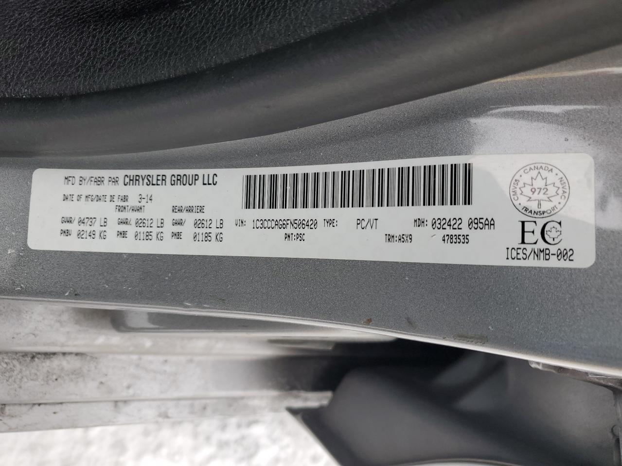 2015 Chrysler 200 Limited VIN: 1C3CCCAG6FN506420 Lot: 44600225