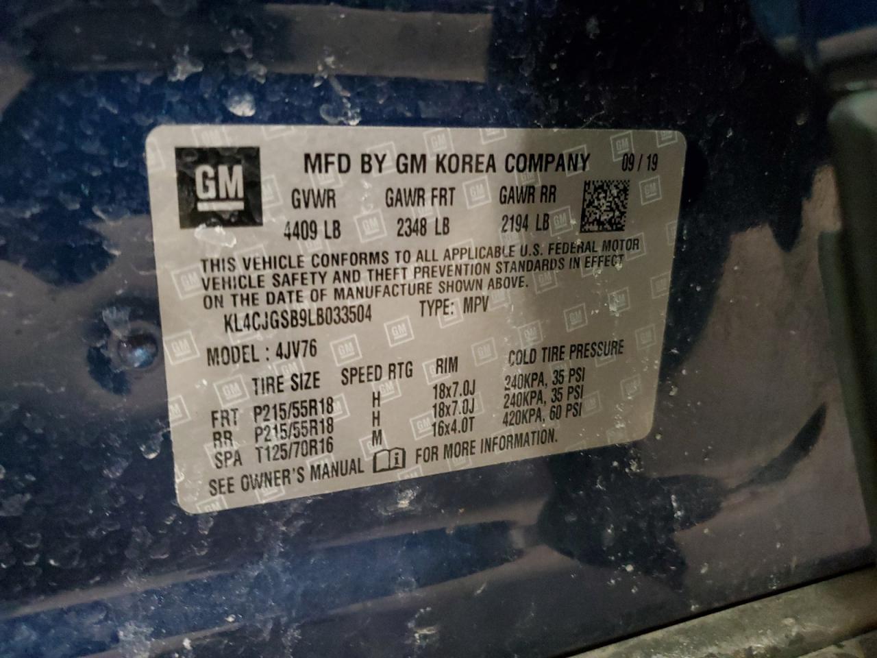 2020 Buick Encore Essence VIN: KL4CJGSB9LB033504 Lot: 43911325