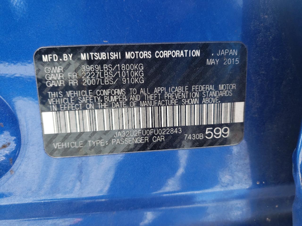 2015 Mitsubishi Lancer Es VIN: JA32U2FU0FU022843 Lot: 46274255