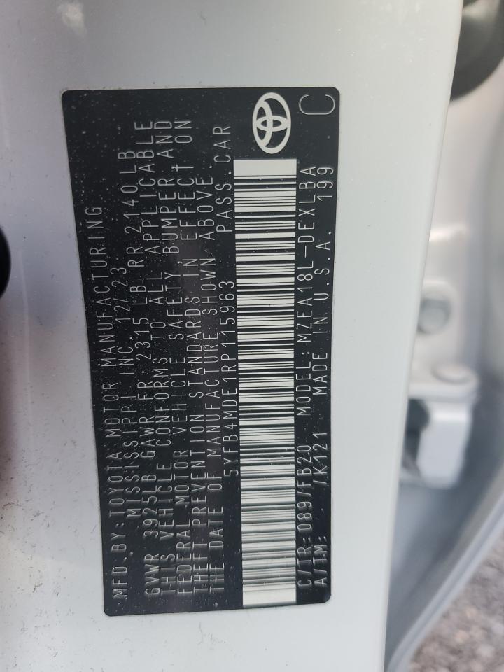 VIN: 5YFB4MDE1RP115963 2024 TOYOTA COROLLA