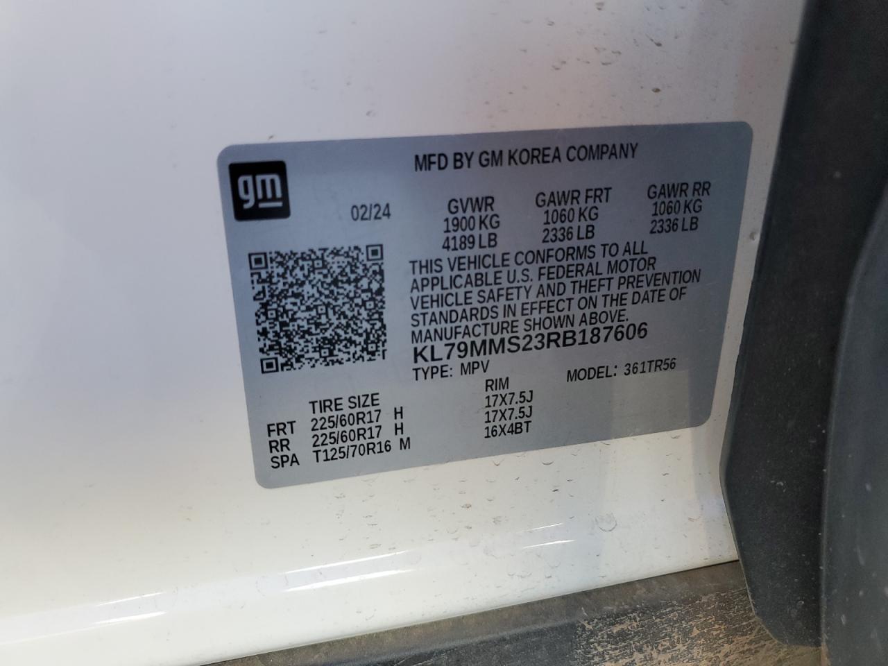 2024 Chevrolet Trailblazer Ls VIN: KL79MMS23RB187606 Lot: 45740155
