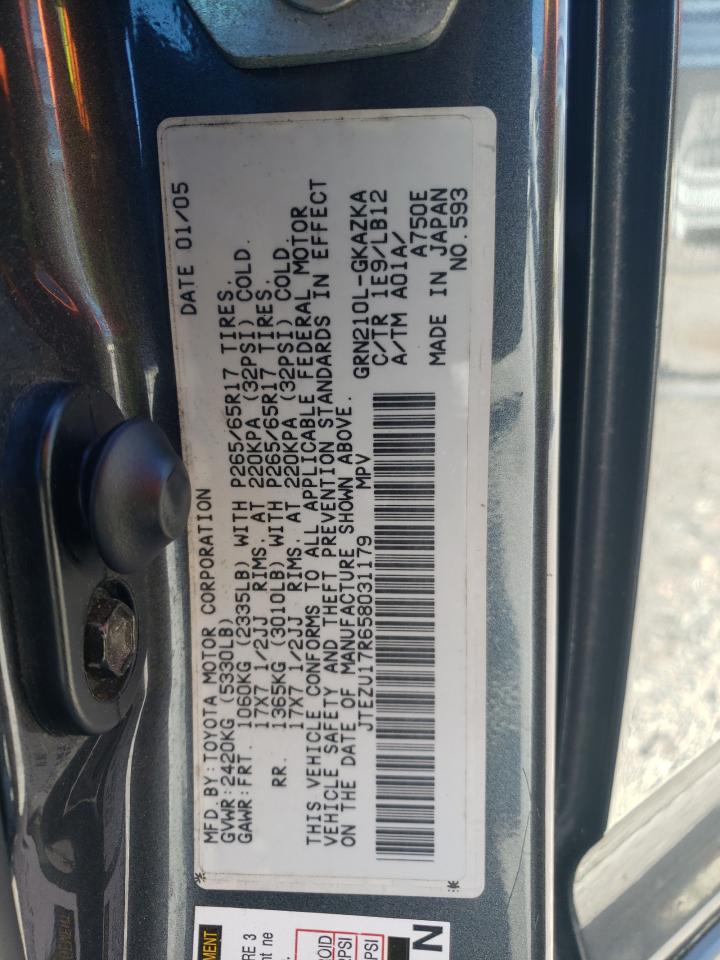 2005 Toyota 4Runner Limited VIN: JTEZU17R658031179 Lot: 46492325