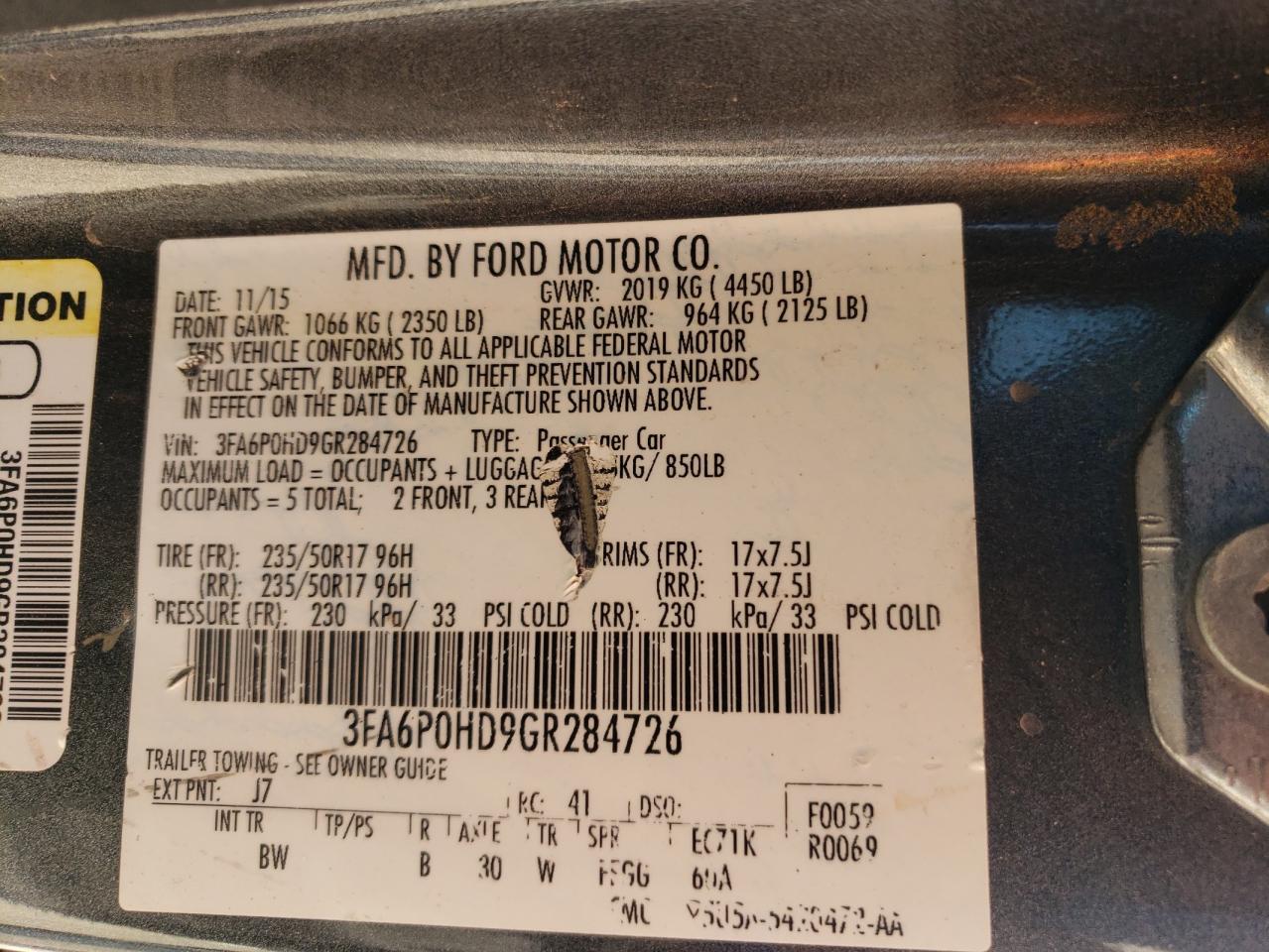 2016 Ford Fusion Se VIN: 3FA6P0HD9GR284726 Lot: 80700245