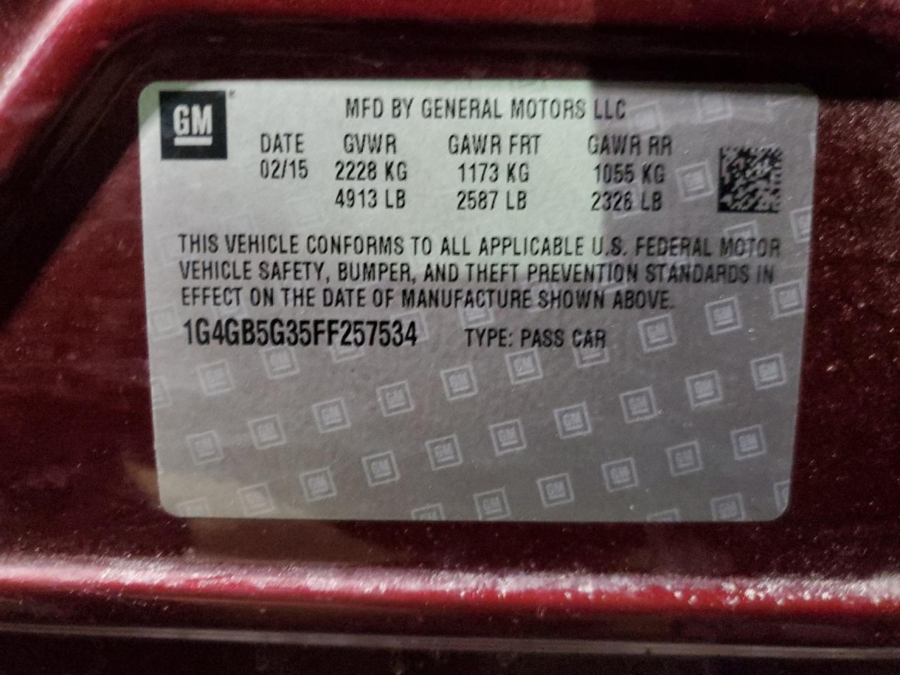 2015 Buick Lacrosse VIN: 1G4GB5G35FF257534 Lot: 43715315