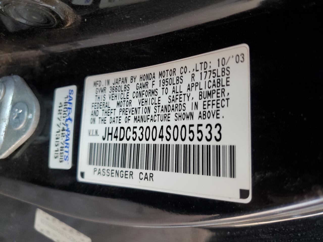 2004 Acura Rsx Type-S VIN: JH4DC53004S005533 Lot: 47095445