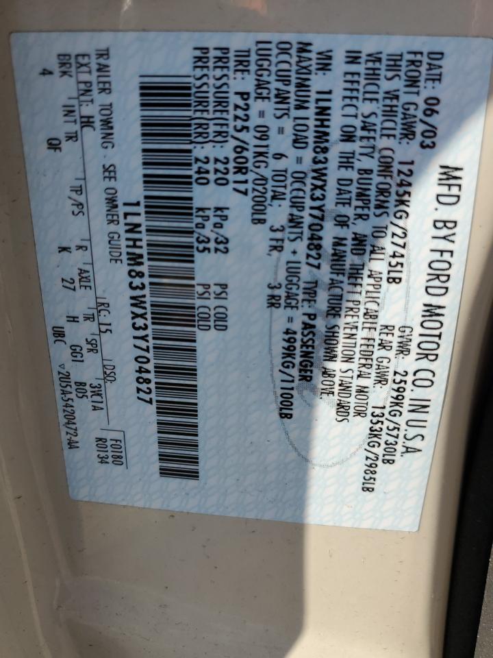 2003 Lincoln Town Car Cartier VIN: 1LNHM83WX3Y704827 Lot: 44561495