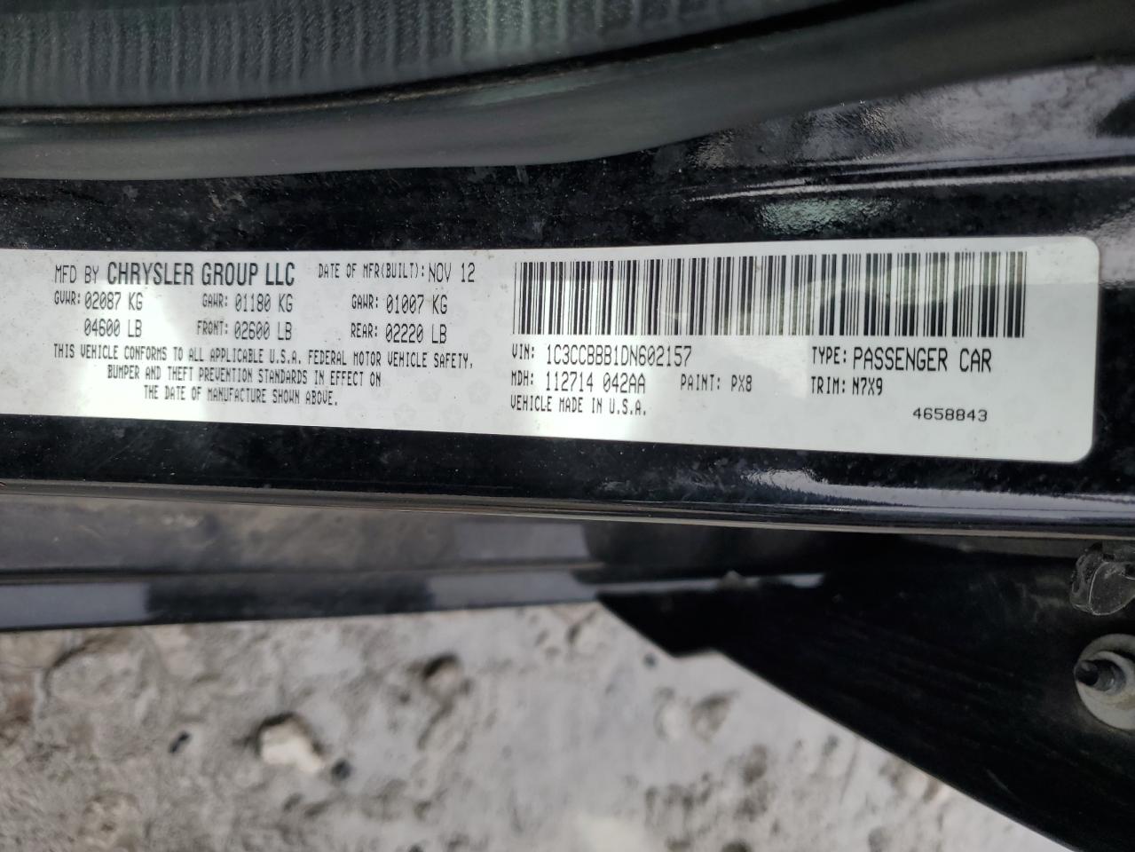 2013 Chrysler 200 Touring VIN: 1C3CCBBB1DN602157 Lot: 46448175