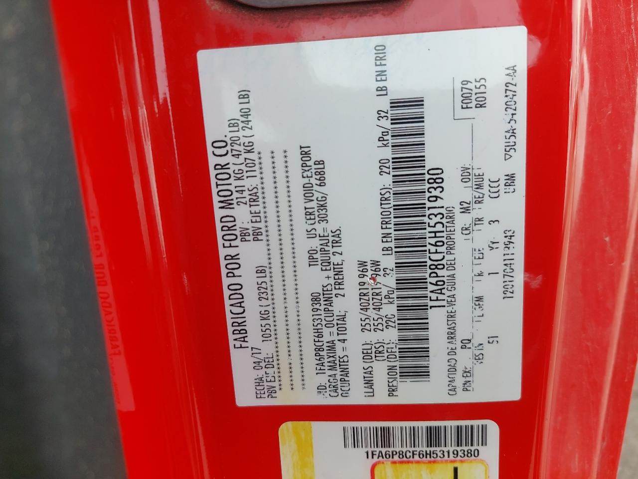 1FA6P8CF6H5319380 - 2022 Ford Mustang - #46958095