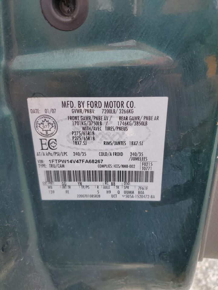2007 Ford F150 Supercrew VIN: 1FTPW14V47FA68267 Lot: 44112875