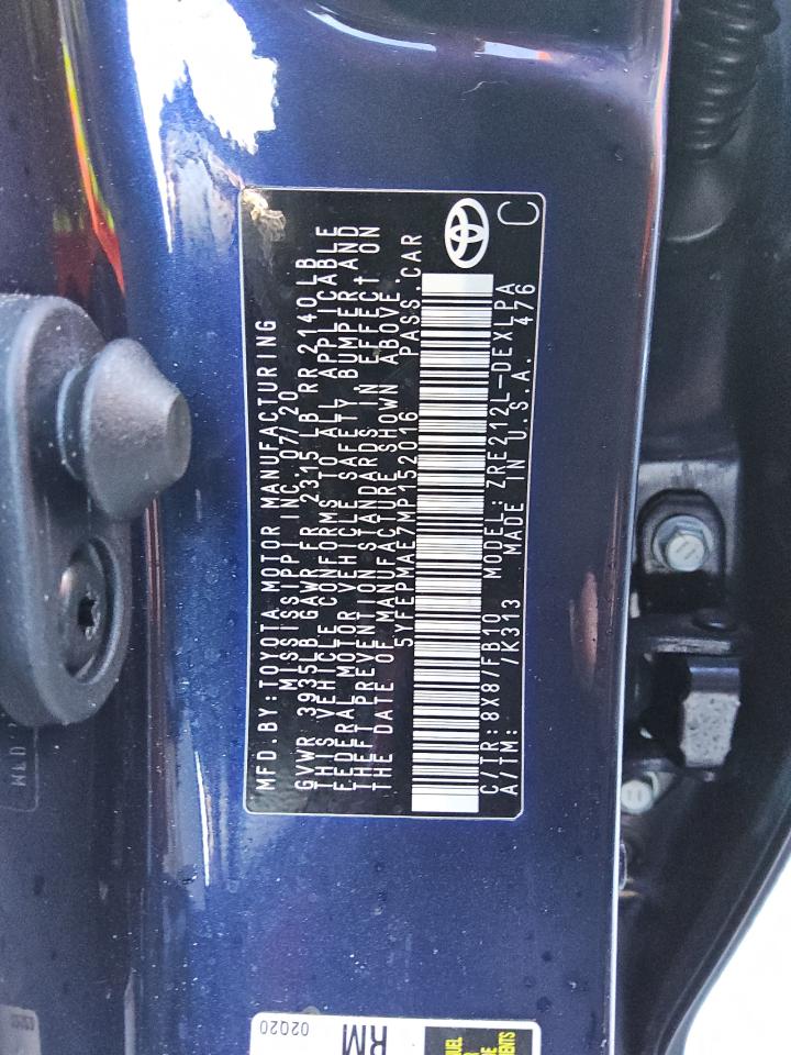 5YFEPMAE7MP152016 TOYOTA COROLLA 2021