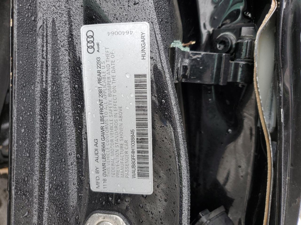 2017 Audi A3 Premium VIN: WAUB8GFF4H1039845 Lot: 45378785