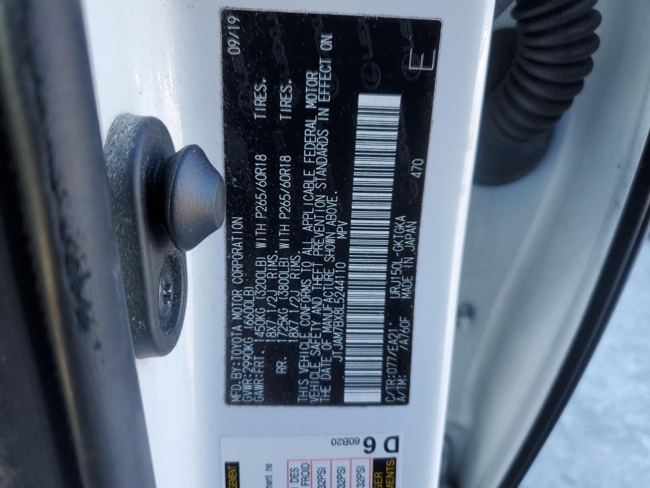 2020 Lexus Gx 460 Premium VIN: JTJAM7BX8L5244110 Lot: 46240295