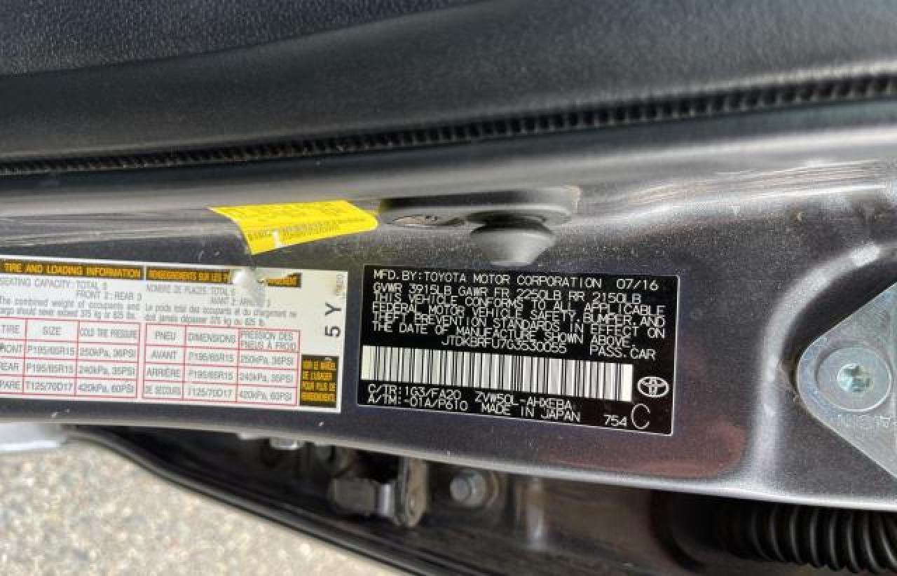 2016 Toyota Prius VIN: JTDKBRFU7G3530055 Lot: 46361625