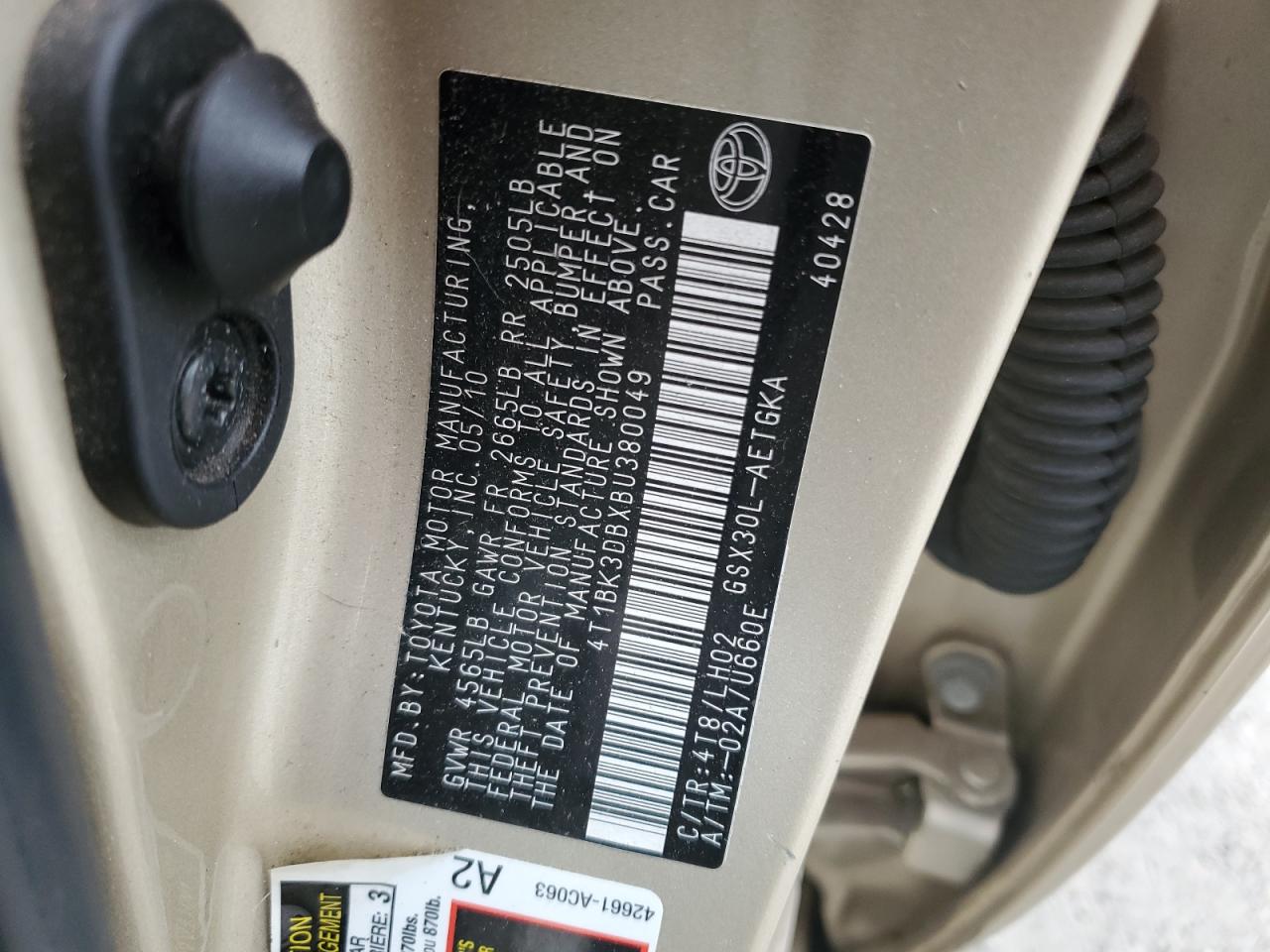 2011 Toyota Avalon Base VIN: 4T1BK3DBXBU380049 Lot: 46413025