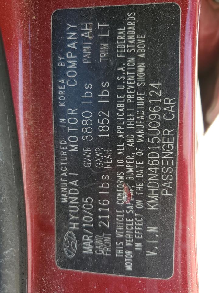 2005 Hyundai Elantra Gls VIN: KMHDN46D15U096124 Lot: 42991905