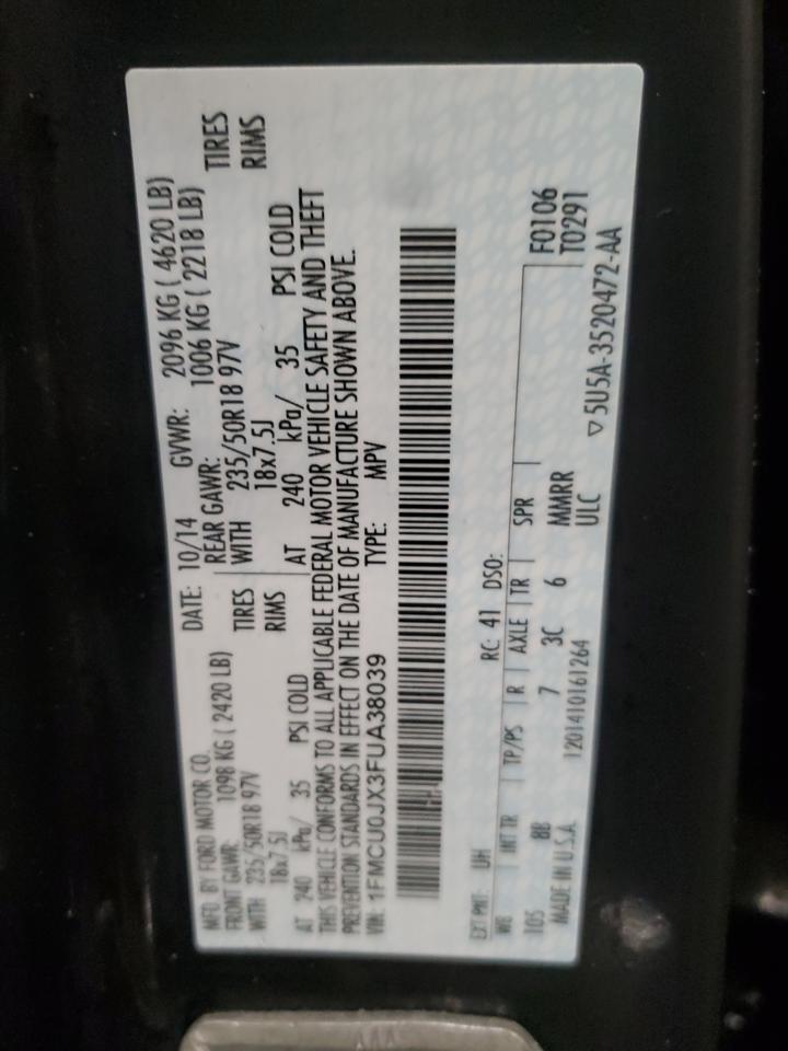 2015 Ford Escape Titanium VIN: 1FMCU0JX3FUA38039 Lot: 45208345