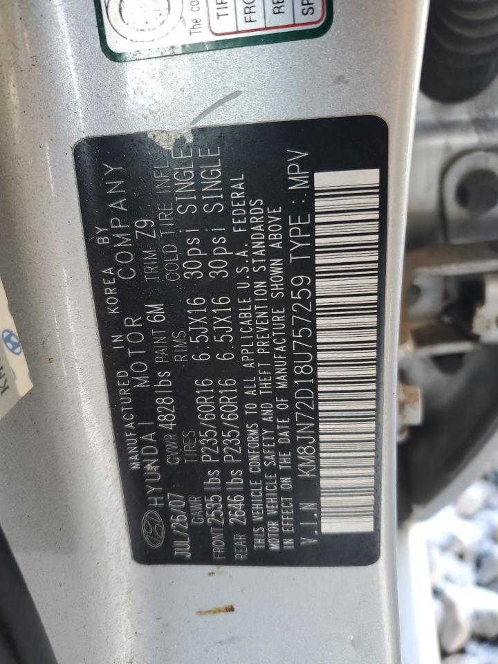 2008 Hyundai Tucson Se VIN: KM8JN72D18U757259 Lot: 45293235