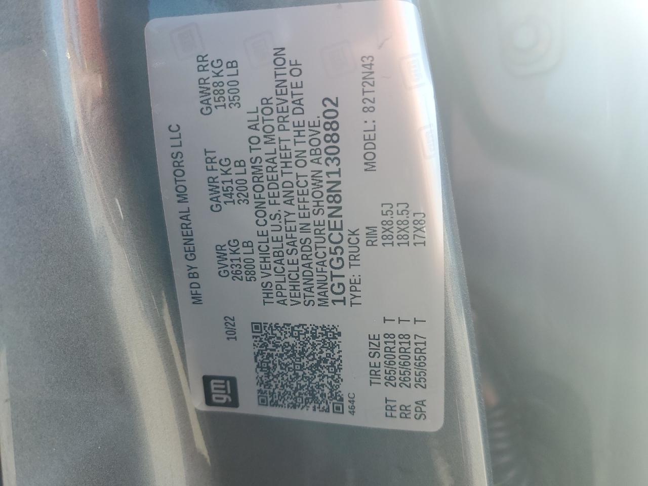 2022 GMC Canyon Elevation VIN: 1GTG5CEN8N1308802 Lot: 47418095