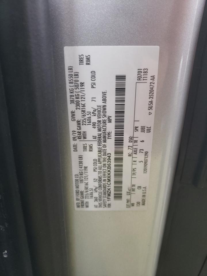 2019 Ford Transit T-150 VIN: 1FMZK1CMXKKB63943 Lot: 89198595