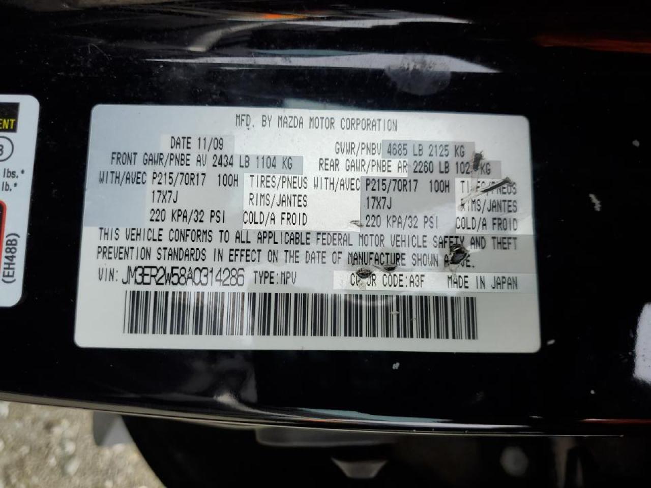 2010 Mazda Cx-7 VIN: JM3ER2W58A0314286 Lot: 45791335