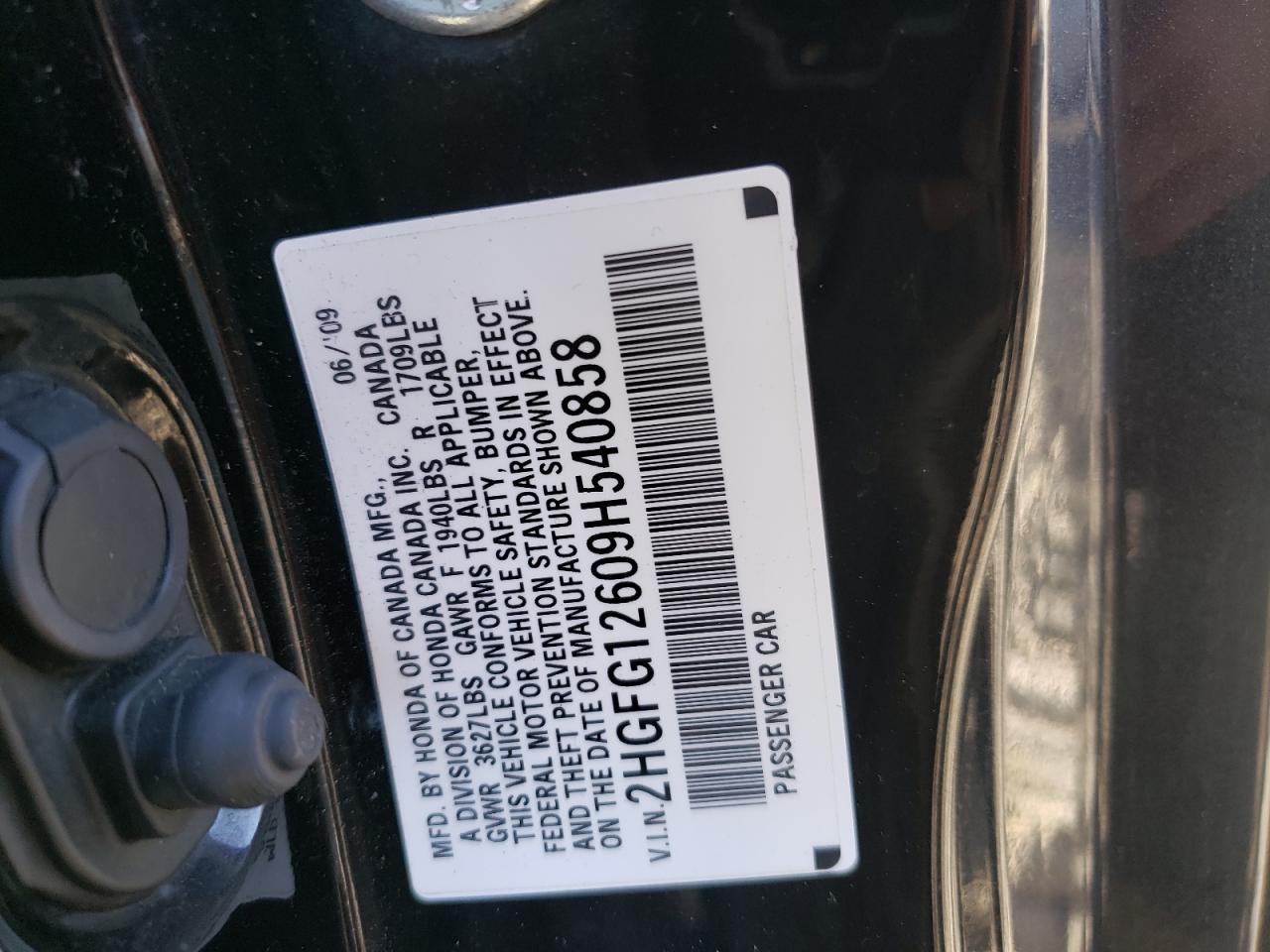 2009 Honda Civic Lx VIN: 2HGFG12609H540858 Lot: 46926135