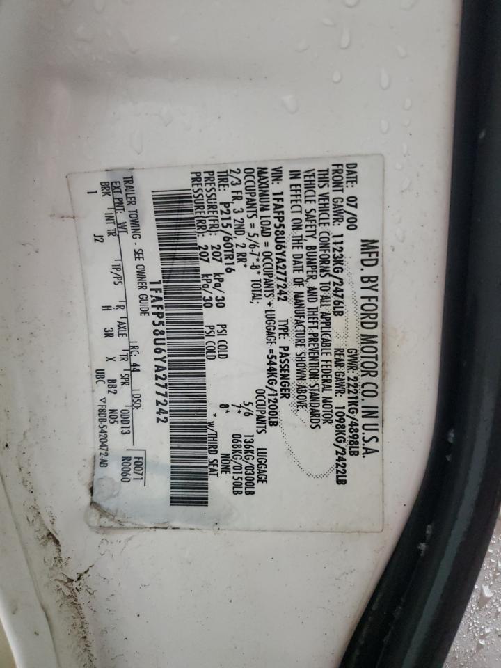 2000 Ford Taurus Se VIN: 1FAFP58U6YA277242 Lot: 43926945