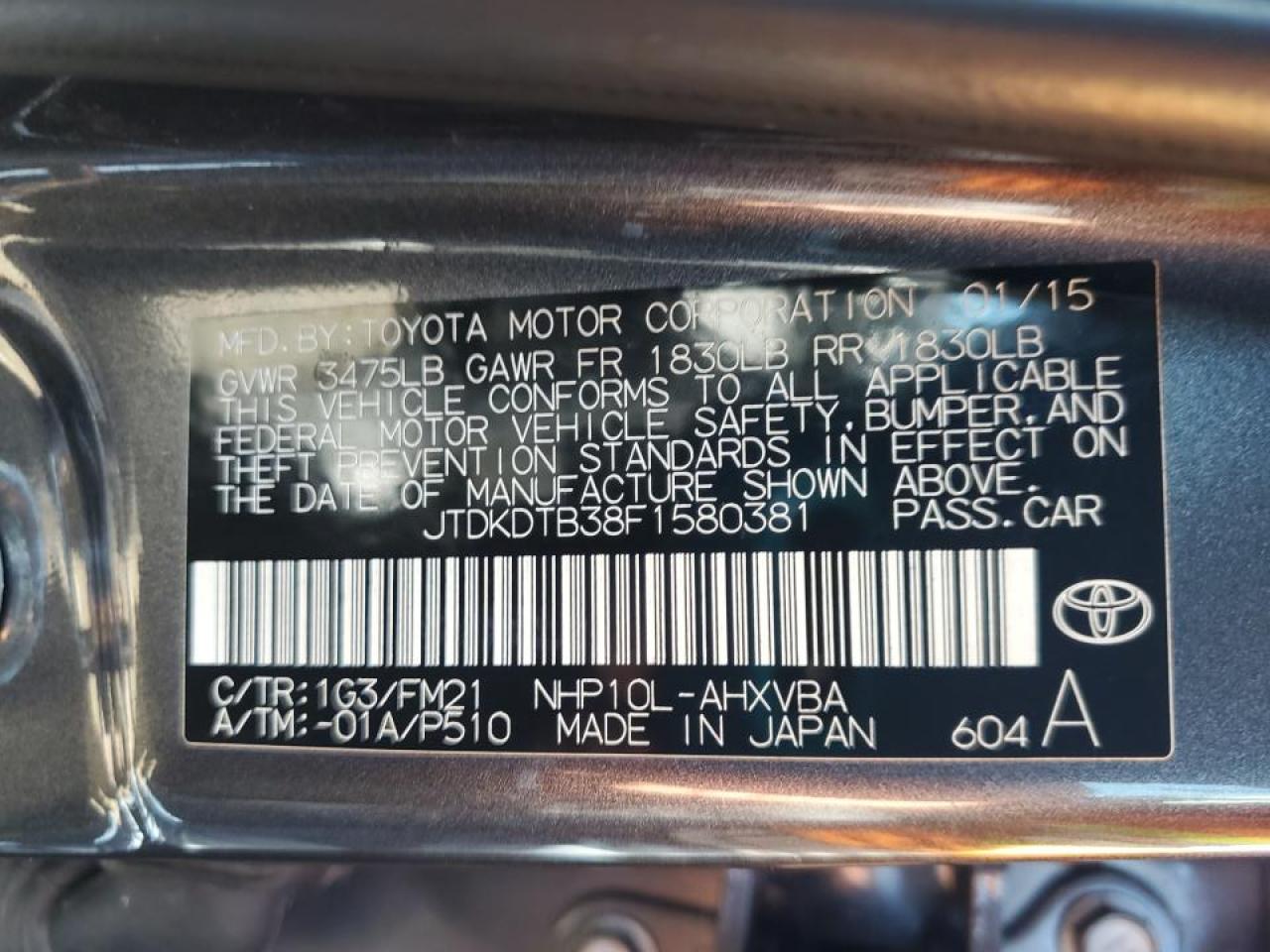 2015 Toyota Prius C VIN: JTDKDTB38F1580381 Lot: 88135055