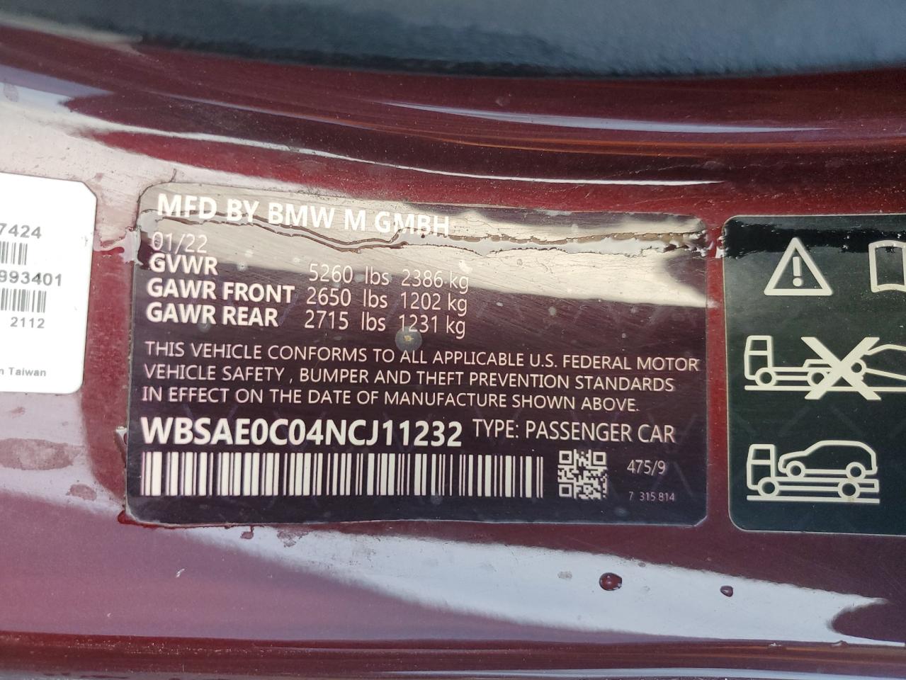2022 BMW M8 VIN: WBSAE0C04NCJ11232 Lot: 45540125