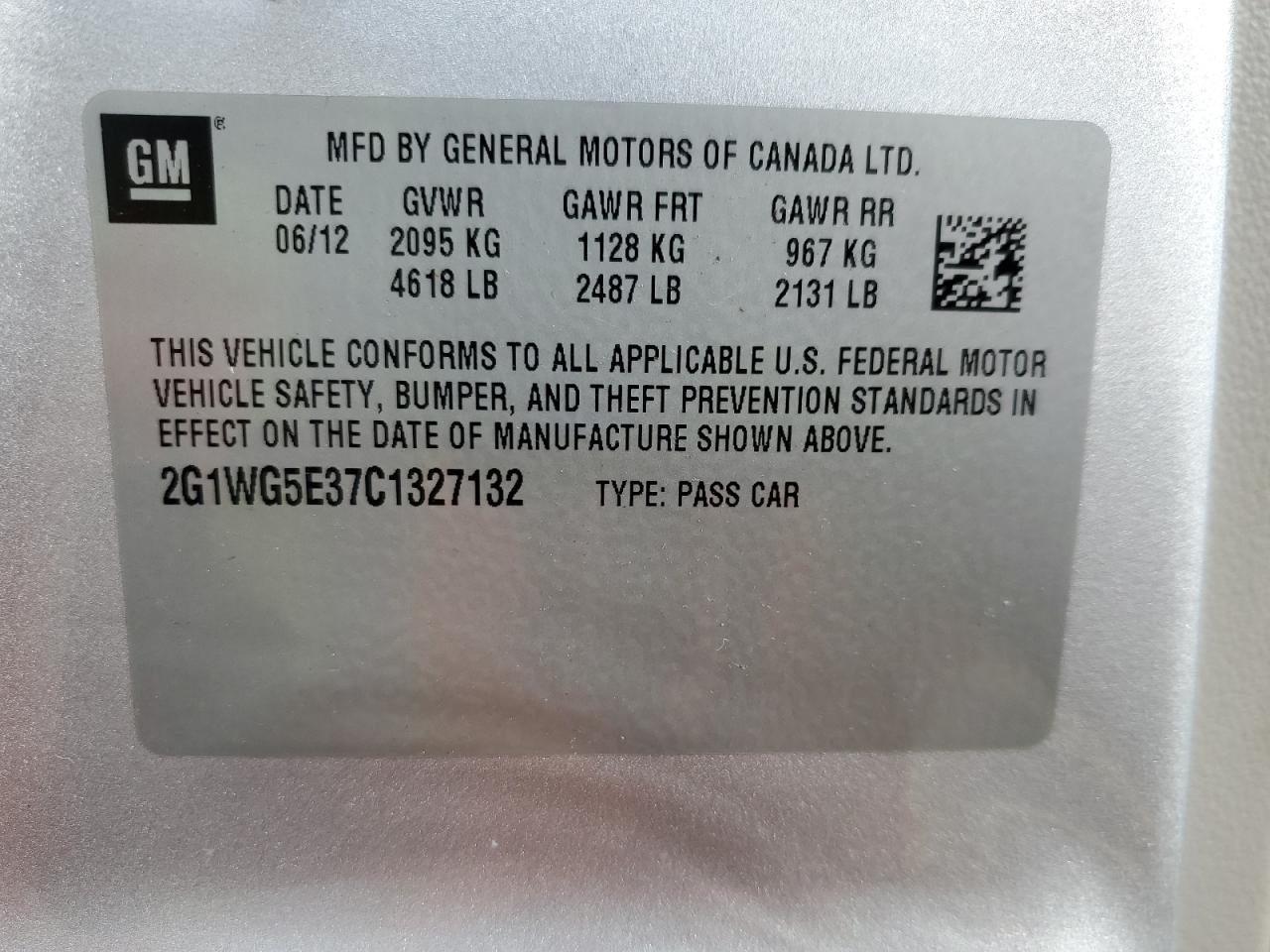 2012 Chevrolet Impala Lt VIN: 2G1WG5E37C1327132 Lot: 46783955