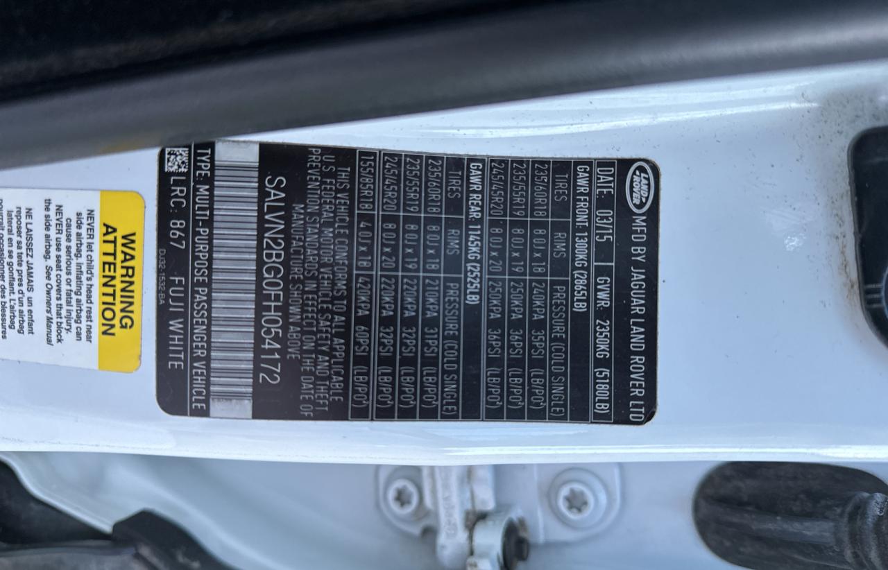 2015 Land Rover Range Rover Evoque Pure VIN: SALVN2BG0FH054172 Lot: 47322505