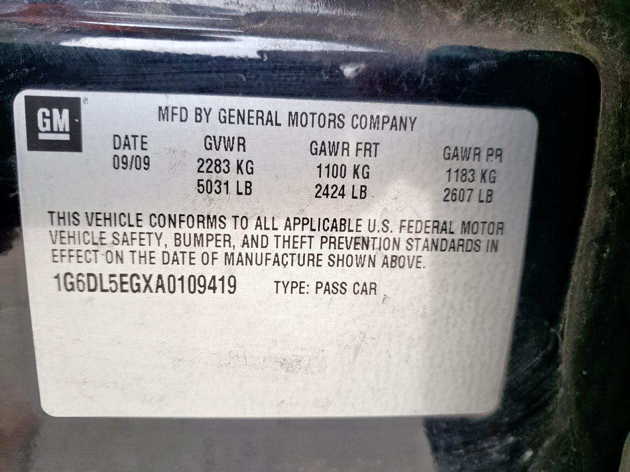 2010 Cadillac Cts Performance Collection VIN: 1G6DL5EGXA0109419 Lot: 46046765