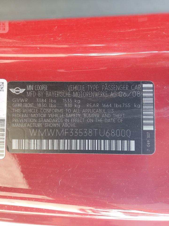 2008 Mini Cooper 3-D VIN: WMWMF33536TU68000 Lot: 45538065