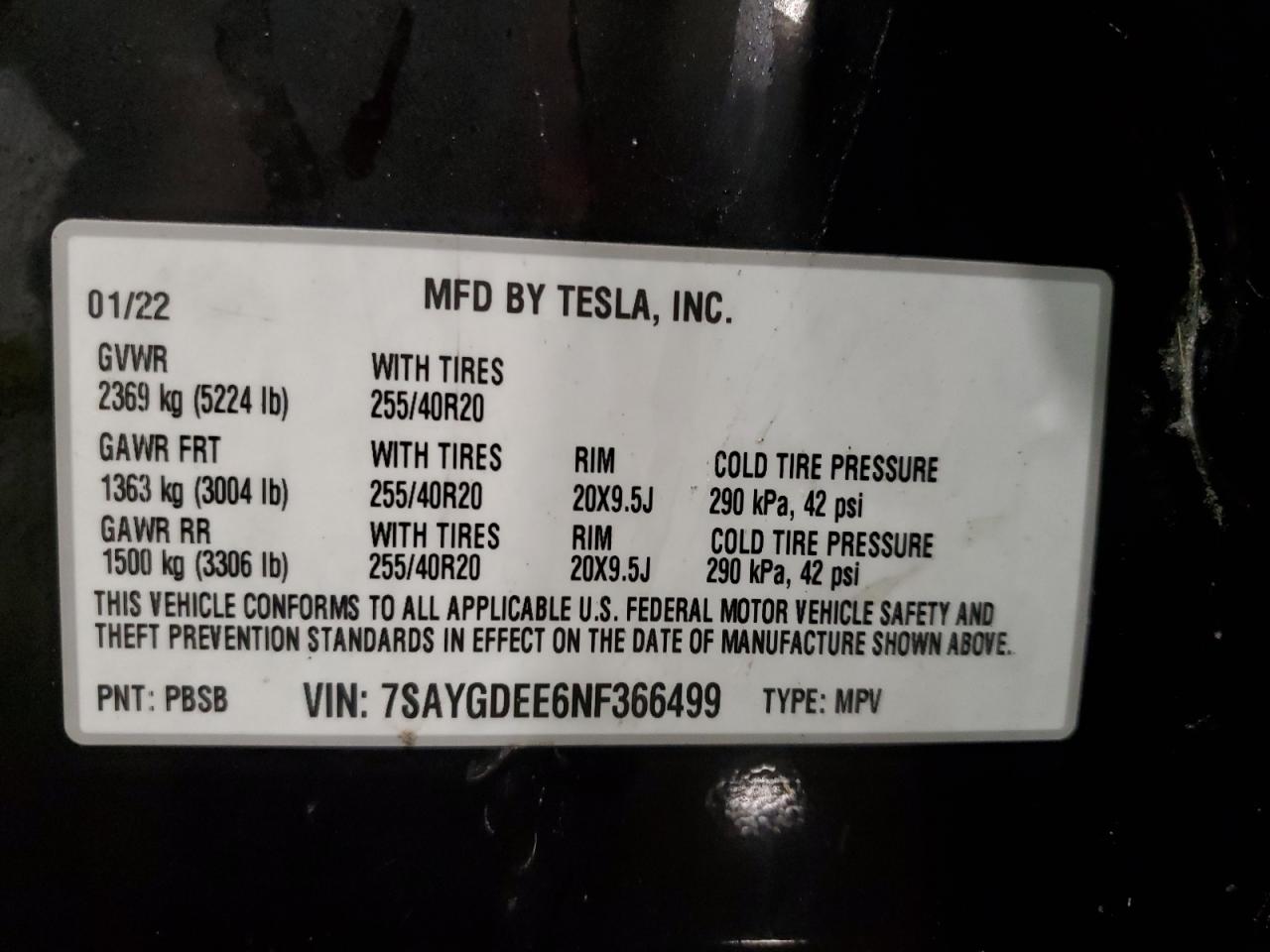 2022 Tesla Model Y VIN: 7SAYGDEE6NF36649 Lot: 42902785