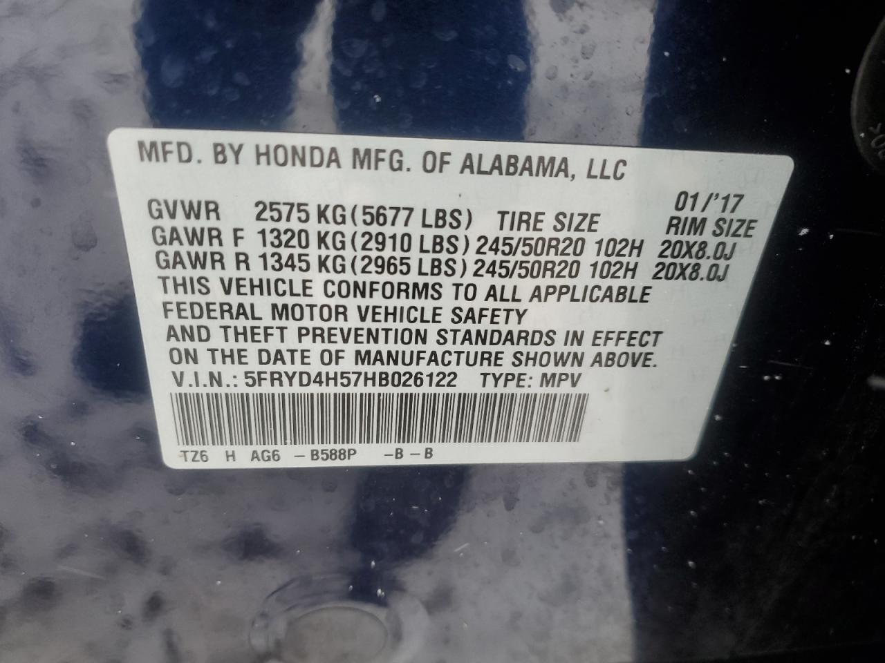 2017 Acura Mdx Technology VIN: 5FRYD4H57HB026122 Lot: 44221275