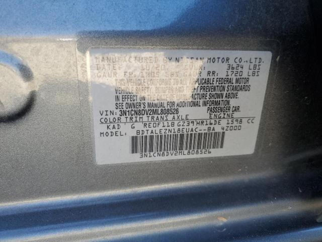 VIN: 3N1CN8DV2ML808526 2021 NISSAN VERSA
