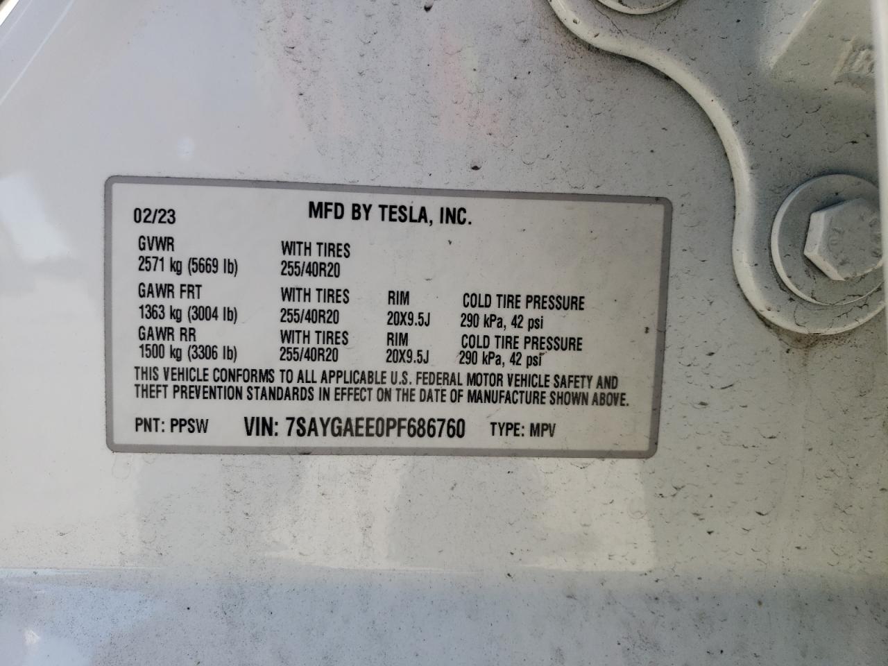 2023 Tesla Model Y VIN: 7SAYGAEE0PF686760 Lot: 52340645