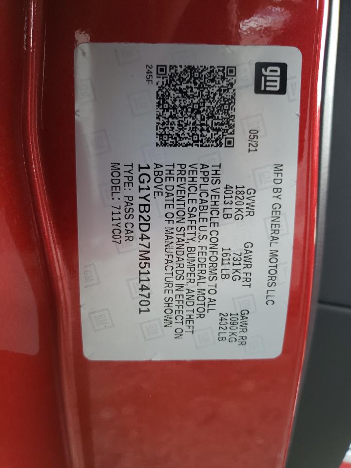 2021 Chevrolet Corvette Stingray 2Lt VIN: 1G1YB2D47M5114701 Lot: 45606115