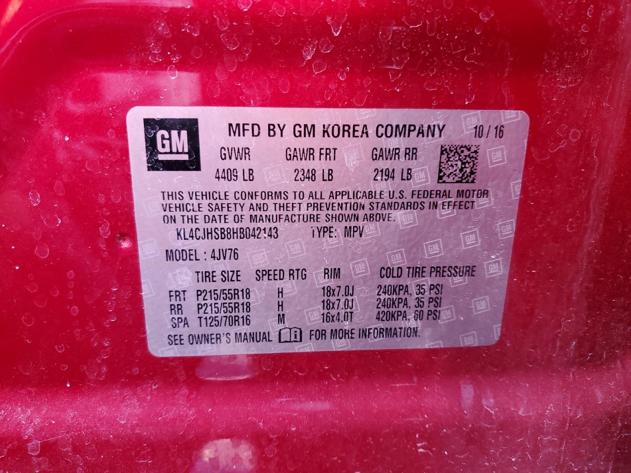 2017 Buick Encore Premium VIN: KL4CJHSB8HB042143 Lot: 46187345