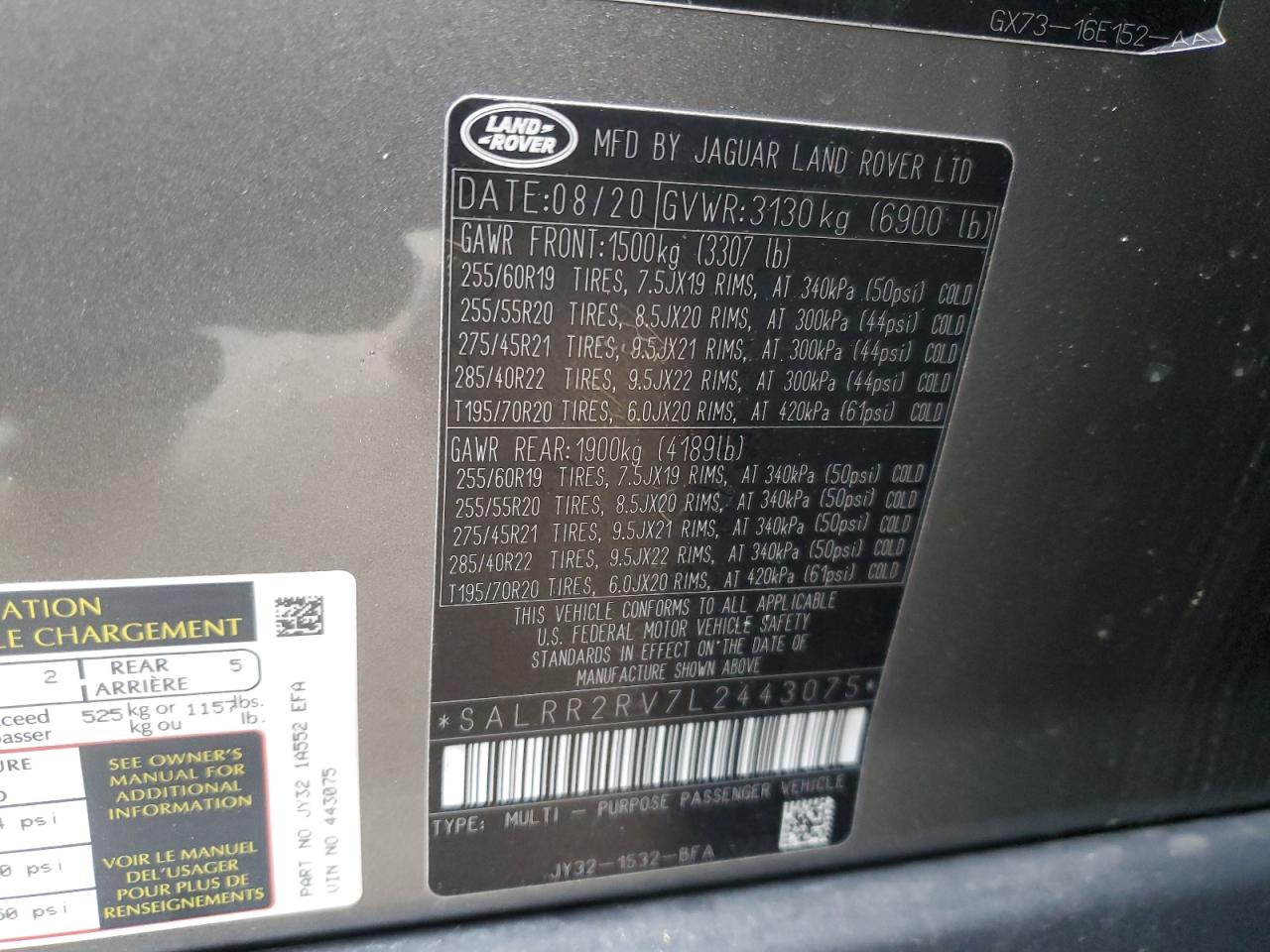 2020 Land Rover Discovery Hse VIN: SALRR2RV7L2443075 Lot: 46098815