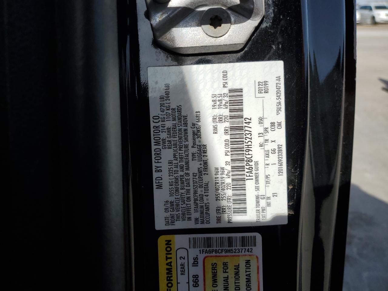 2017 Ford Mustang Gt VIN: 1FA6P8CF9H5237742 Lot: 45380405