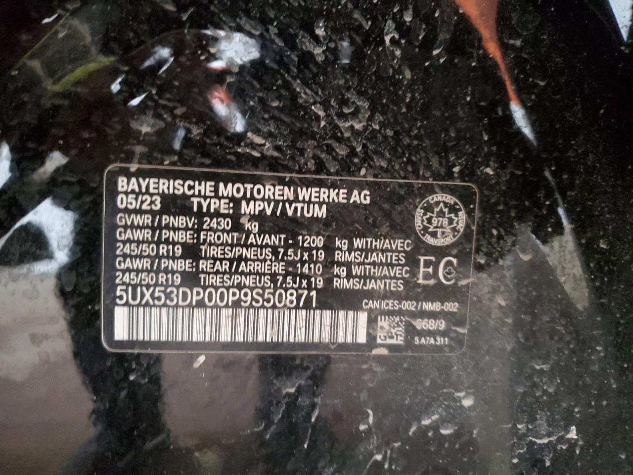 2023 BMW X3 xDrive30I VIN: 5UX53DP00P9S50871 Lot: 45691235