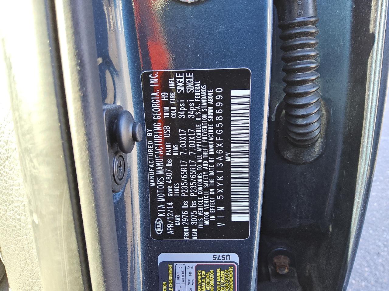 5XYKT3A6XFG586990 2015 Kia Sorento Lx