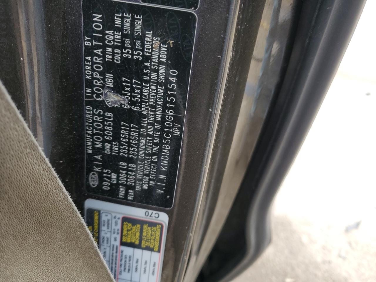 kndmb5c10g6151540 KNDMB5C10G6151540 2016 Kia Sedona Lx