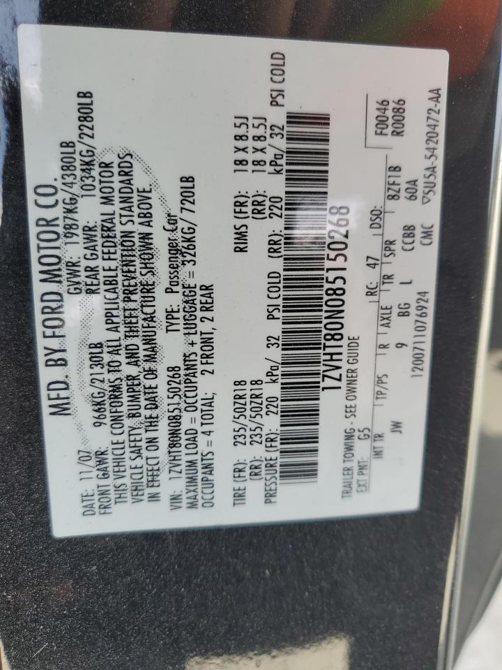 2008 Ford Mustang VIN: 1ZVHT80N085150268 Lot: 45466855