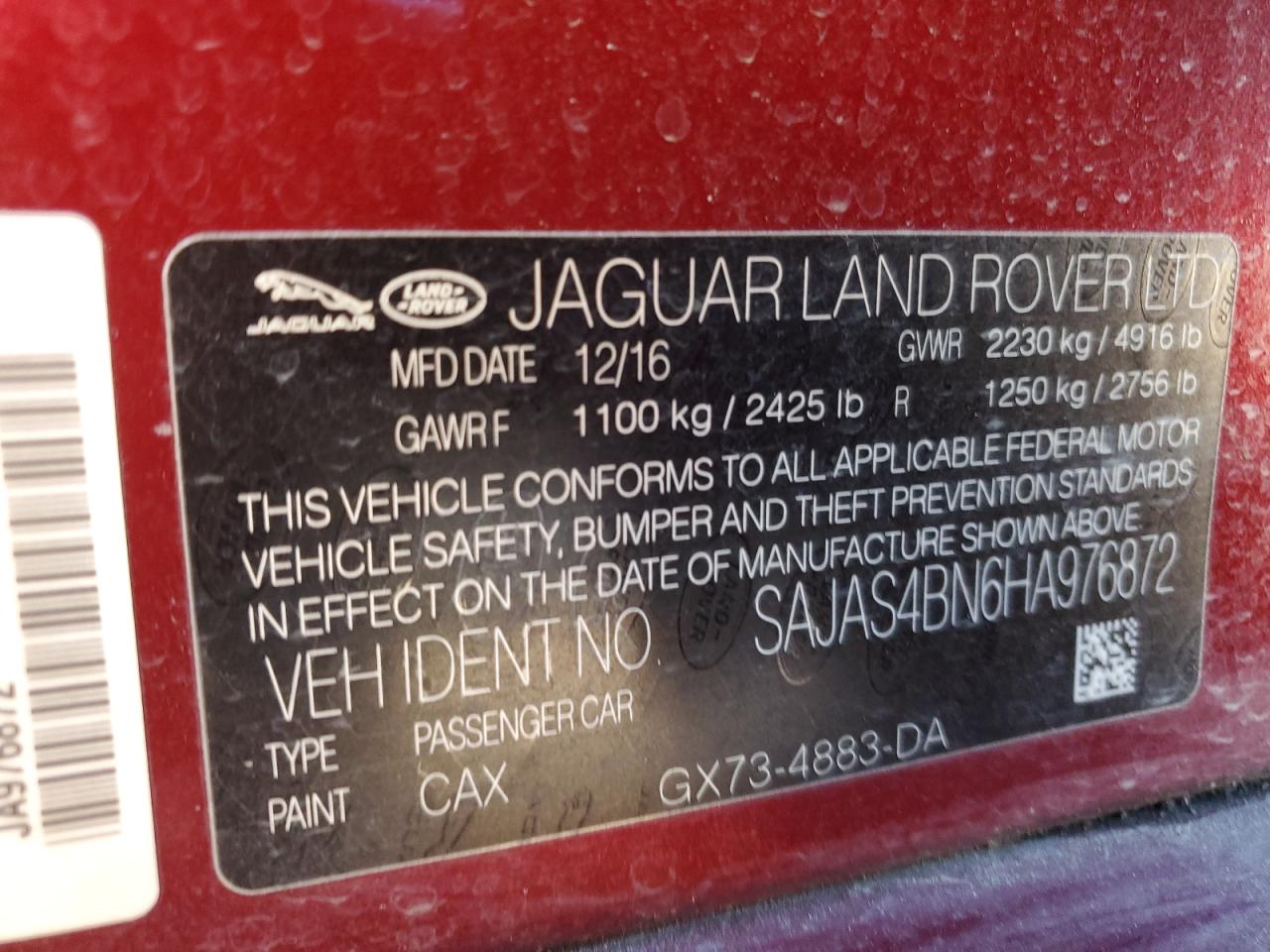 2017 Jaguar Xe VIN: SAJAS4BN6HA976872 Lot: 44532605