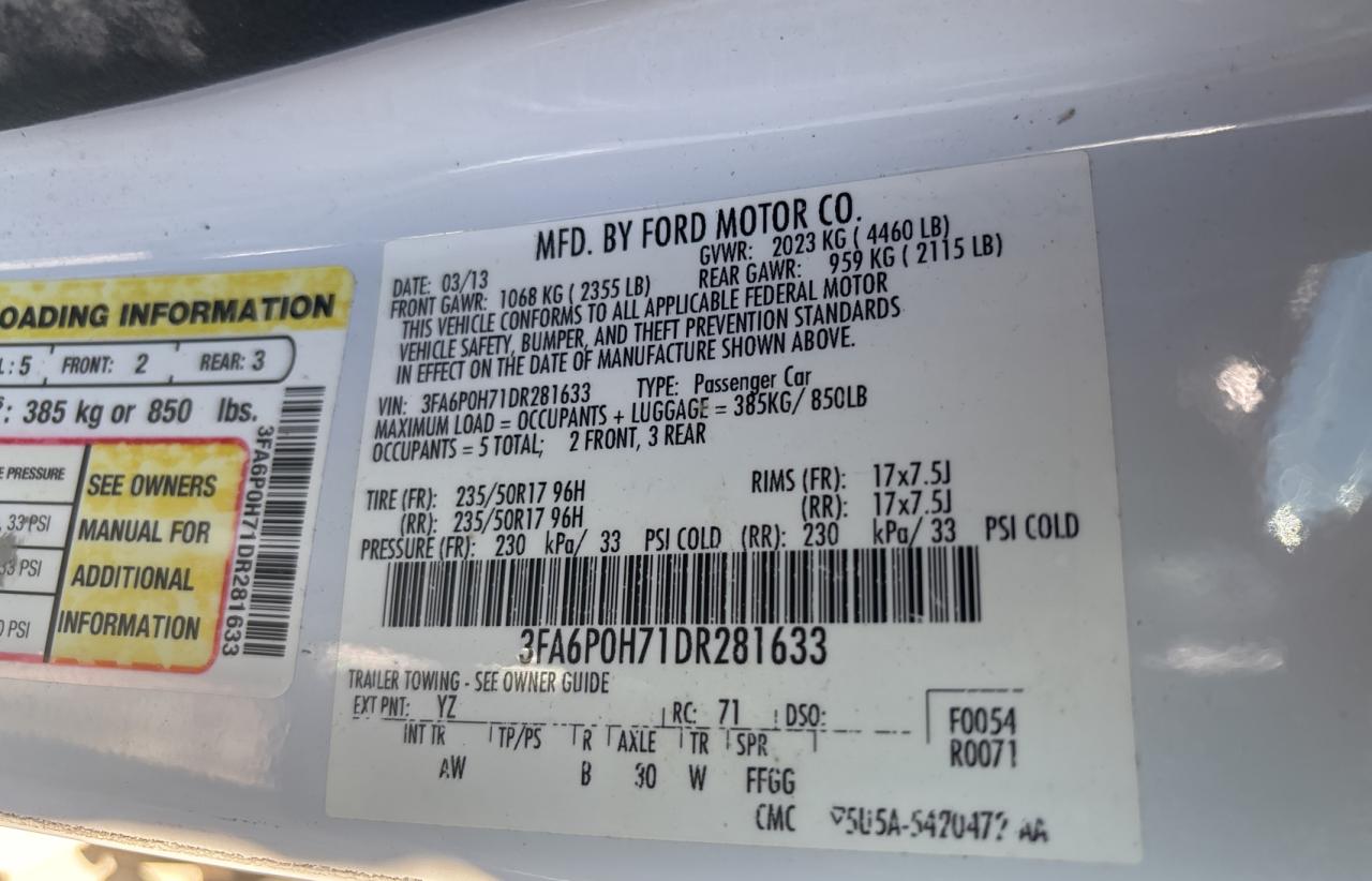 2013 Ford Fusion Se VIN: 3FA6P0H71DR281633 Lot: 43990875