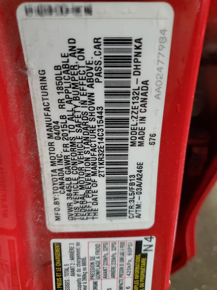 2004 Toyota Corolla Matrix Xr VIN: 2T1KR32E14C315443 Lot: 47135505