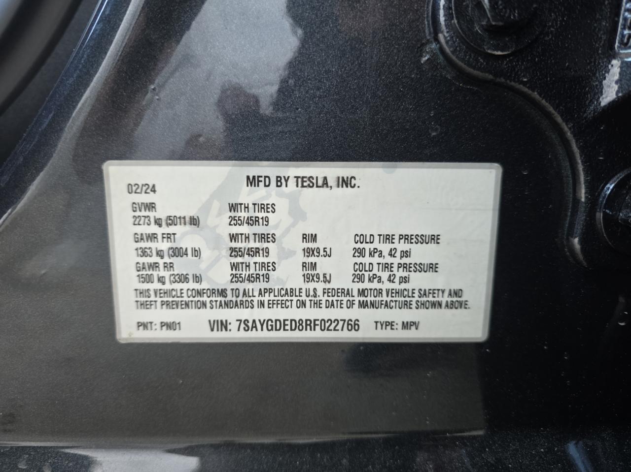2024 Tesla Model Y VIN: 7SAYGDED8RF022766 Lot: 46708615