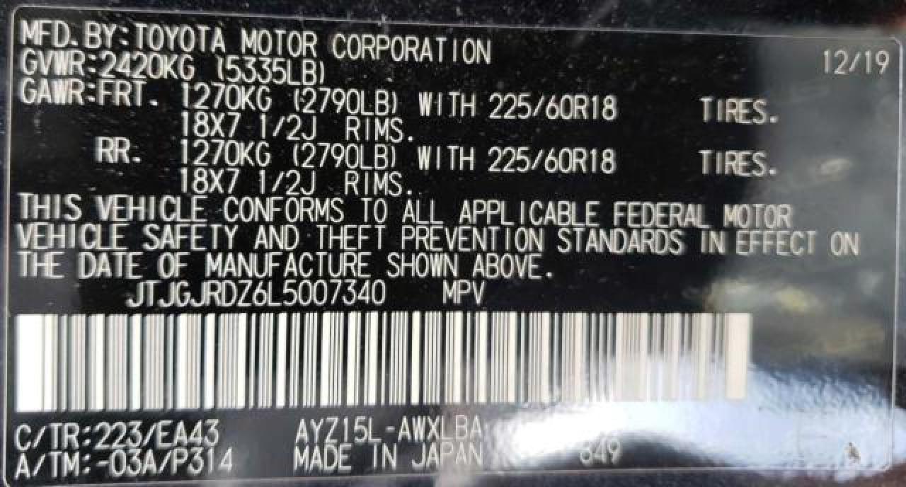2020 Lexus Nx 300H VIN: JTJGJRDZ6L5007340 Lot: 45057855