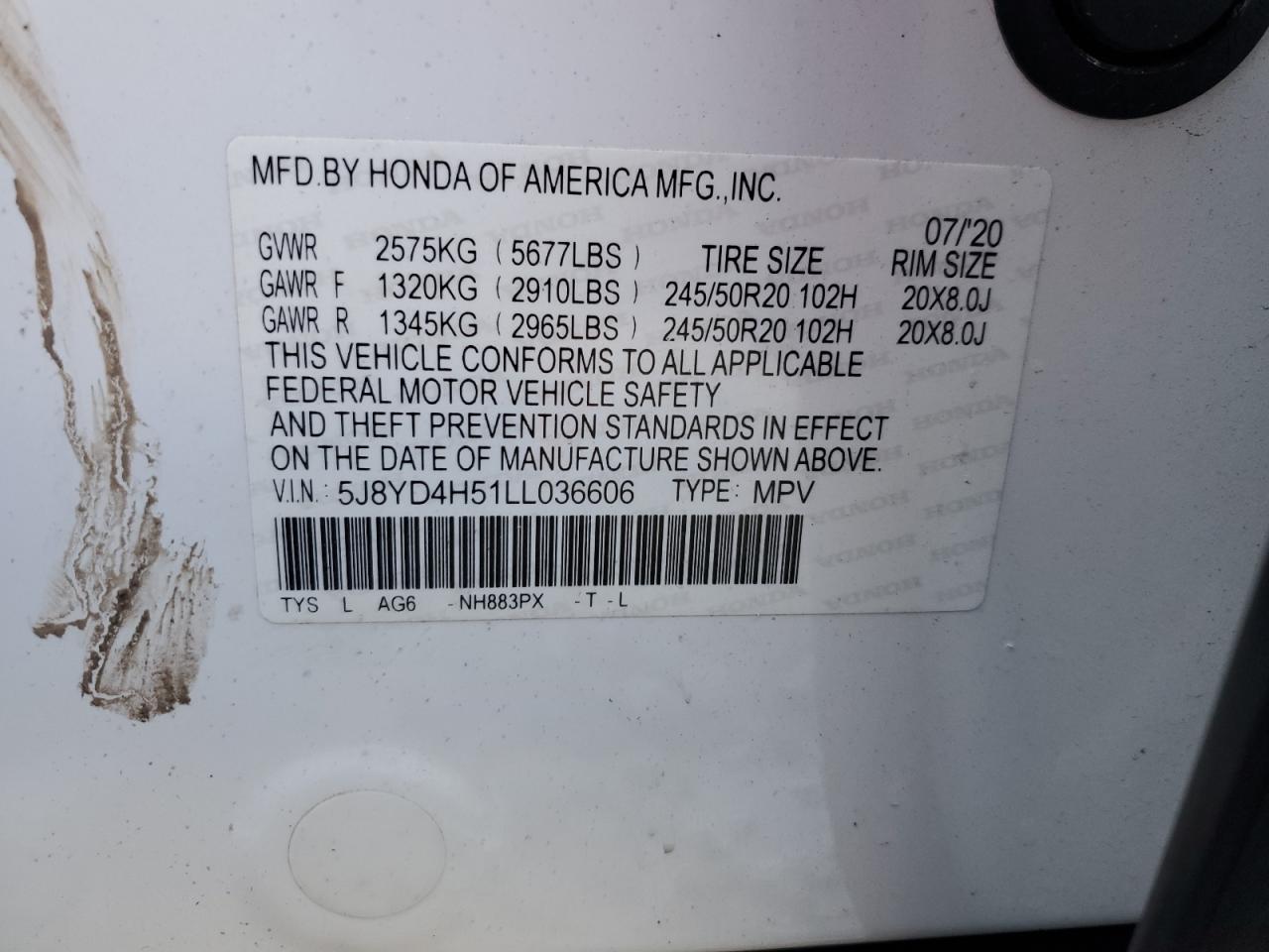5j8yd4h51ll036606 5J8YD4H51LL036606 2020 Acura Mdx Technology